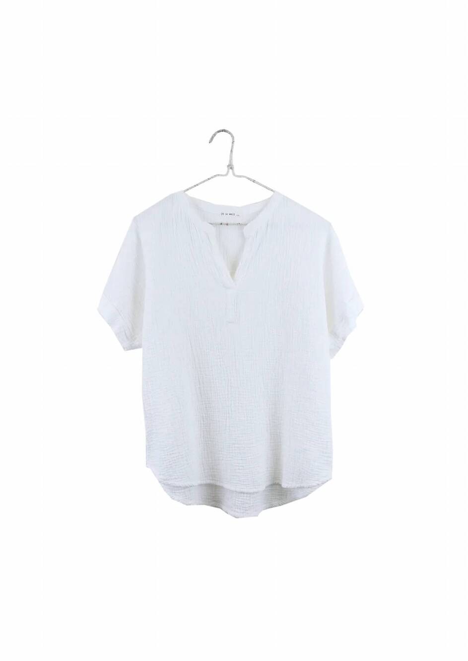 NEW IT IS WELL L.A. women's short sleeve mandarin gauze top in salt organic